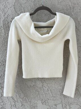 Altar'd State Off The Shoulder Cowl Neck Sweater Small Cream Ribbed Long Sleeve